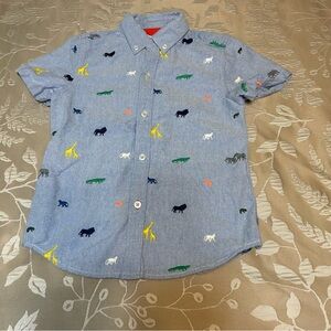 NO LONGER AVAILABLE Shirt Boys 9-10Y Blue Embroidered Zoo Animals Short Sleeve